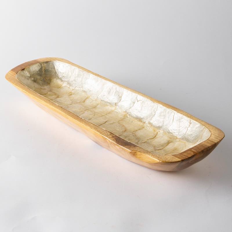 Capiz Shell Long Oval Decorative Bowl - White